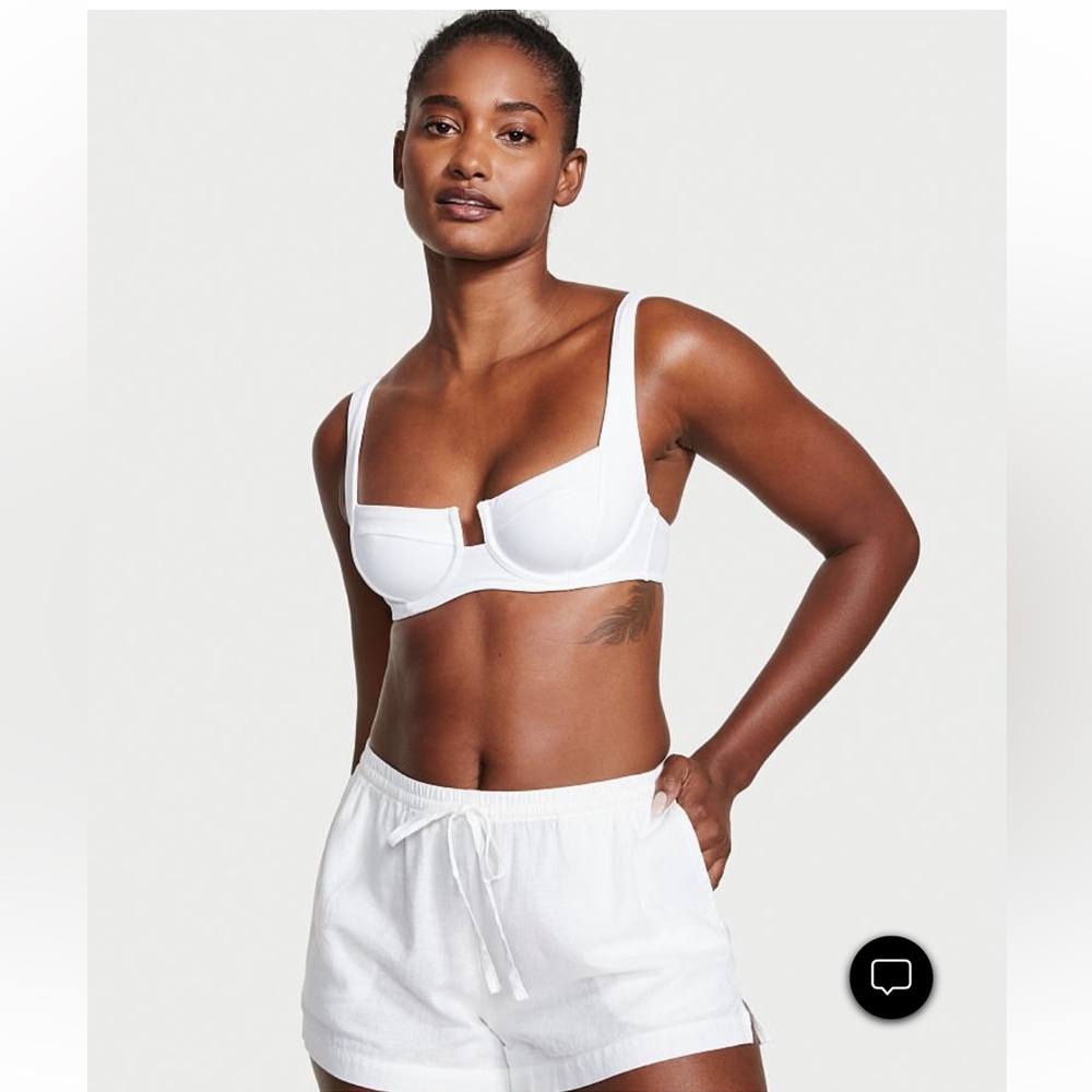 NWT Victoria’s Secret Drawstring Waist Linen Cover-up Shorts in White - Picture 4 of 13